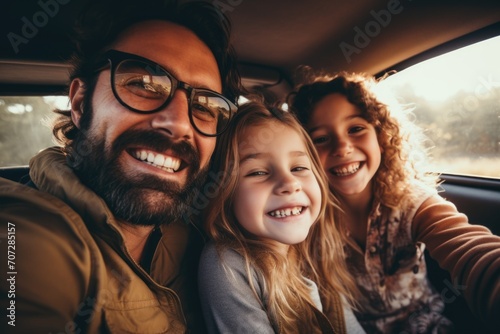 Happy young family taking a selfie in the car © CojanAI