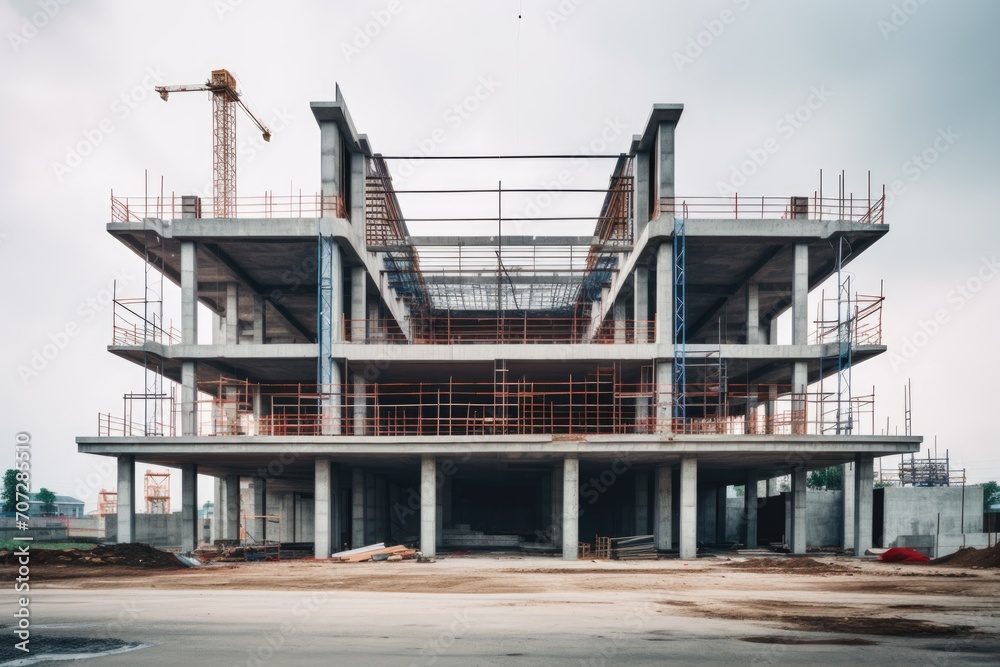 Construction Site of a Modern Multi-Story Building Under Clear Skies