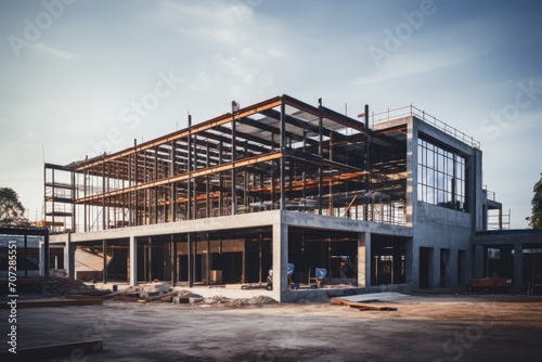 Construction Site of a Modern Multi-Story Building Under Clear Skies