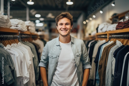 Portrait of a young man in the clothing store