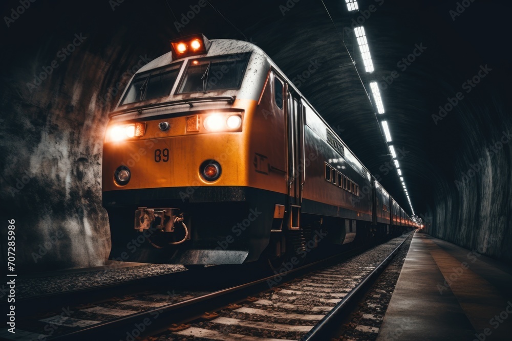 Obraz premium Train travelling through tunnel