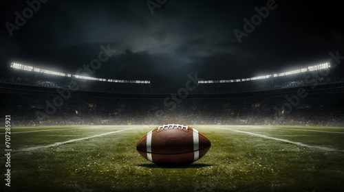 Night Game: American Football on Stadium Field. Generative ai photo