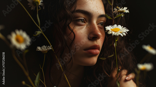  aesthetic portrait of woman with flowers, spring fashion, ai generated photo