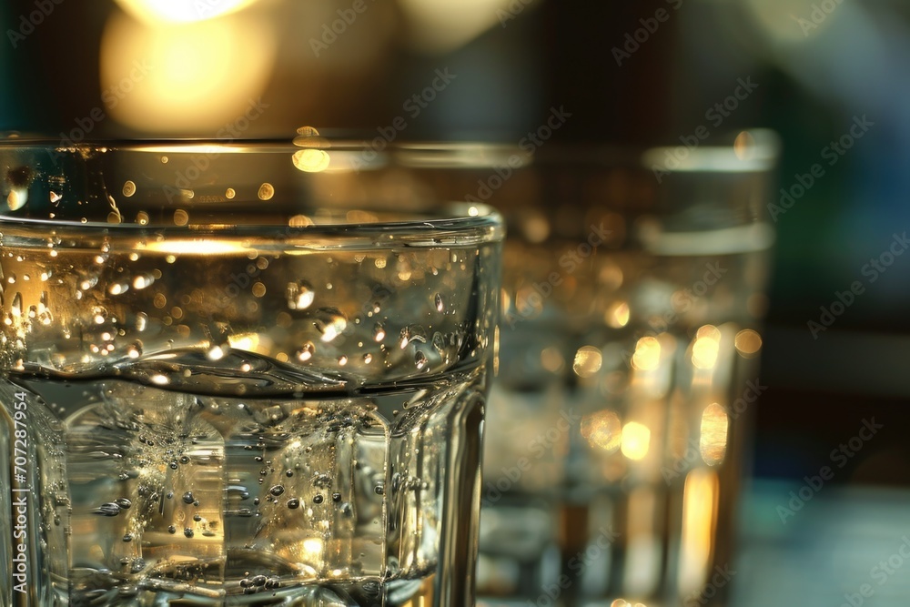 A close-up view of a glass of water on a table. This versatile image can be used in various contexts A close-up view of a glass of water on a table. This versatile image can be used in various contexts