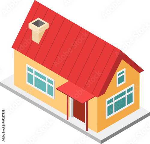 Home house building structure icon, isometric 3d vector illustration, isolated on white. Residential apartment construction good quality household, rural view premise with brick chimney.