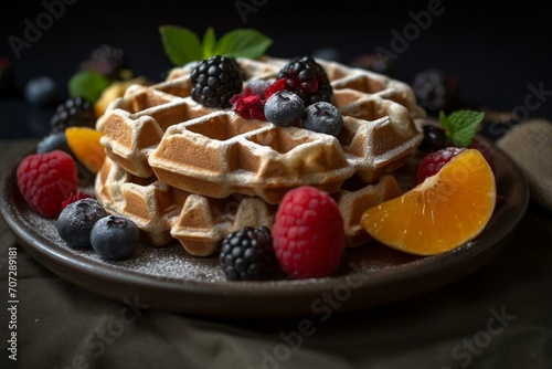 A nutritious waffle made from whole wheat flour. Generative AI