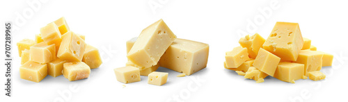 Pieces of cheese isolated on white or transparent background