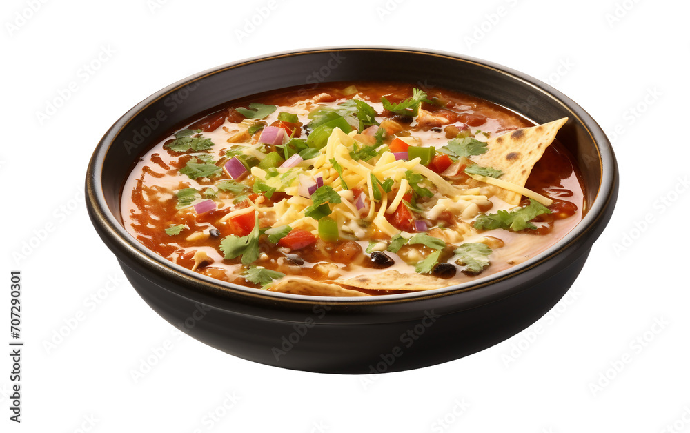 Zesty Tortilla Soup Isolated on Transparent Background PNG.