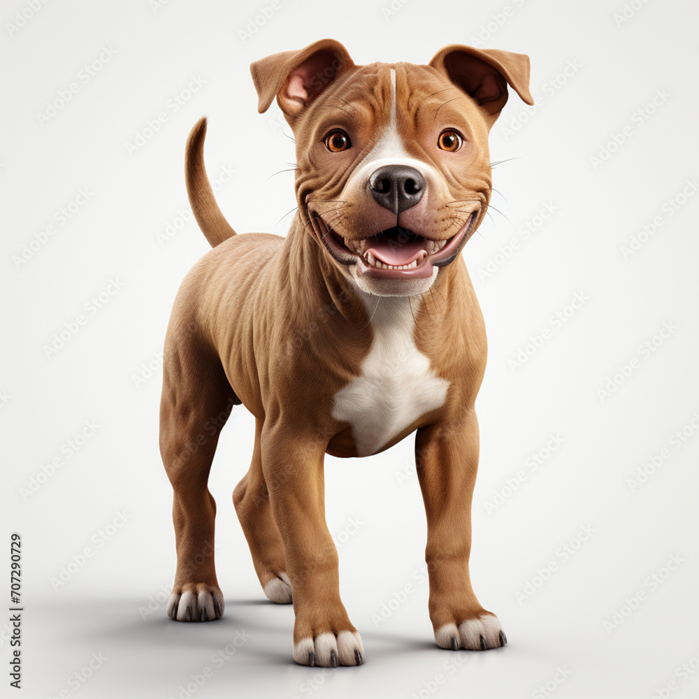 Pitbull dog on a white background. Adorable 3D cartoon animal portrait. Pitbull dog on a white background. Adorable 3D cartoon animal portrait.