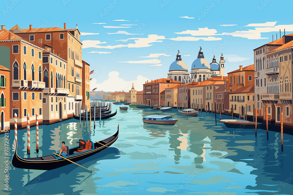 Venice Grand Canal in Italy, vector illustration. Good for poster, gift, package, cover, books, notebooks, billboard, print, boxing, T-shirt design