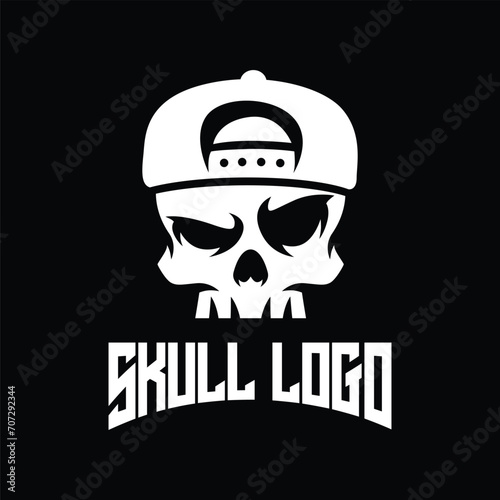 White Skull Wearing Backwards Cap. Vector illustration