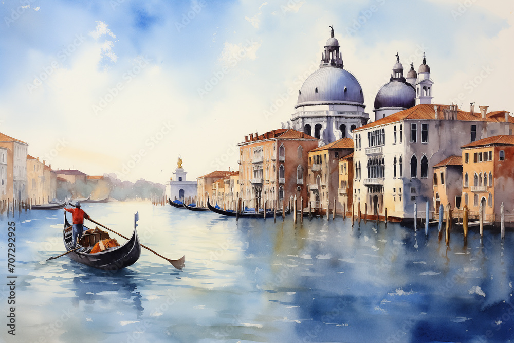 Venice Grand Canal in Italy watercolor pain