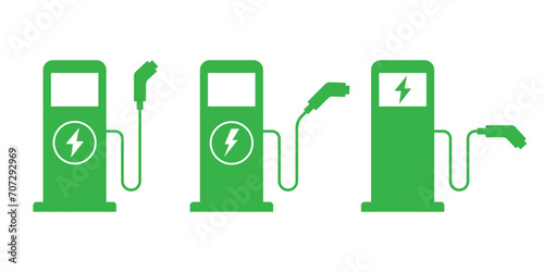 Electric vehicles charging point icon set. Car charging station sign symbol. Vector illustration