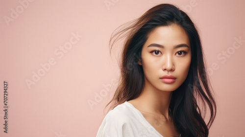 Portrait of young beautiful asian woman with clean fresh skin .