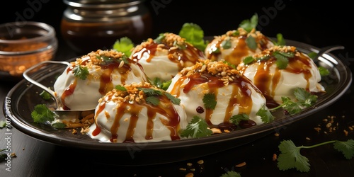 Bhalla Culinary Extravaganza, A Visual Symphony of Soft Lentil Dumplings, Drenched in Yogurt and Chutneys  photo