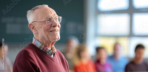 an older man is in front of a class.
