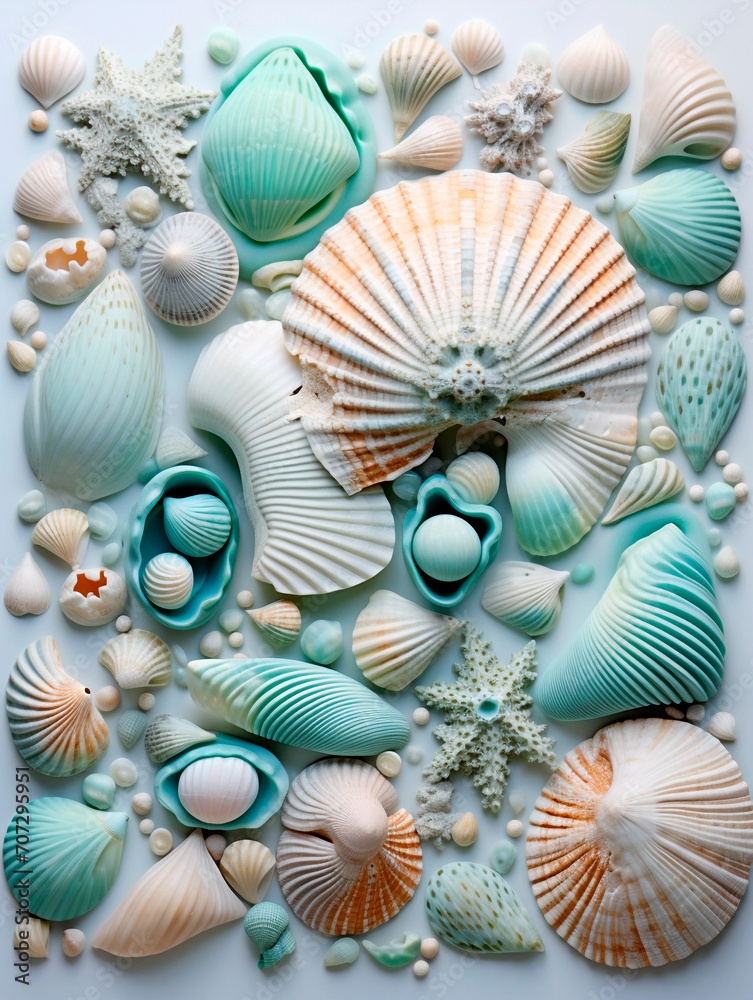 Seashells and starfish on a white background Seashells and starfish on a white background