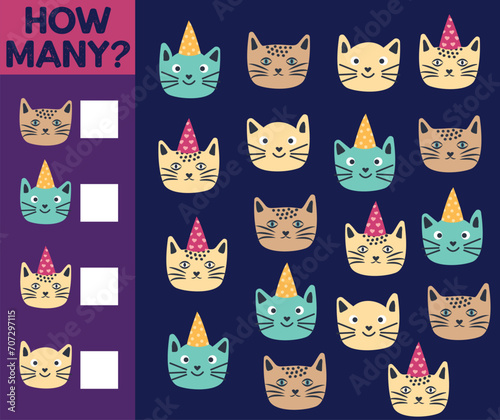 How many Cat, game for children. printable worksheet