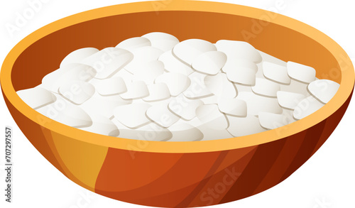 Bean curd plant based food concept icon, natural organic tofu mass foodstuff, wooden bowl soybean cartoon vector illustration, isolated on white. Healthy asian vegetarian edible plate.