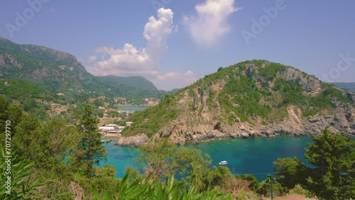 Beautiful Paleokastrica beach landscape on Corfu, Kerkyra, Greece. Beautiful colorful island for summer holidays and travel.  photo