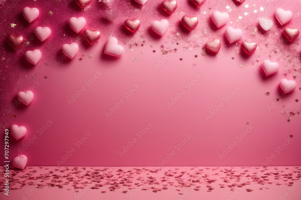 pink love background with frame and balloons