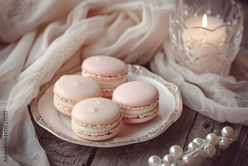 Soft pink macaroons on a plate