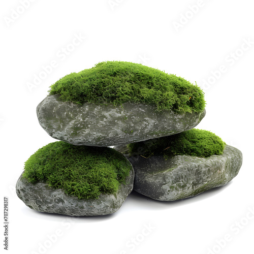 Moss-covered stones in a garden isolated on white background, flat design, png
