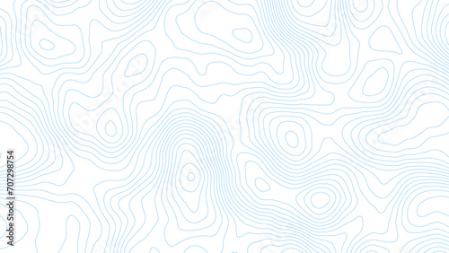 Abstract bule topographic map, vector background with height lines. Abstract blue background with map contour. Moden blue lines of the relief map on a white background. Vector grid map. 