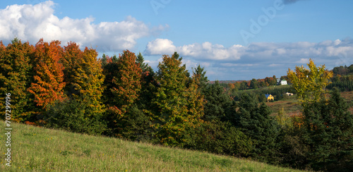 Fototapeta Naklejka Na Ścianę i Meble -  Beautiful Quebec fall colors on a blue sky