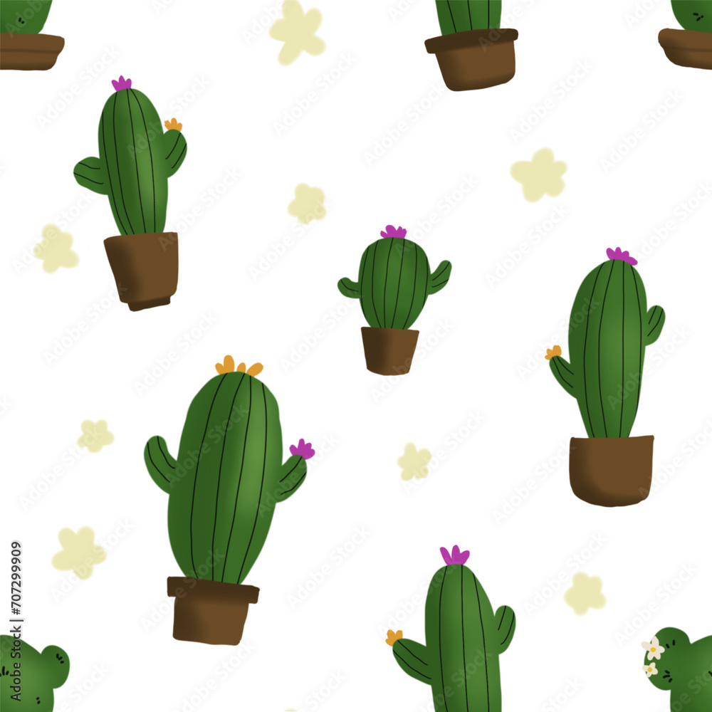 seamless patterns cactus in a pot