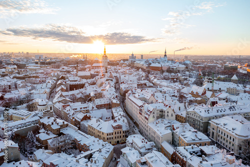 Christmas time. Advent at the Tallinn. Drone photo. Aerial view © Andreas May