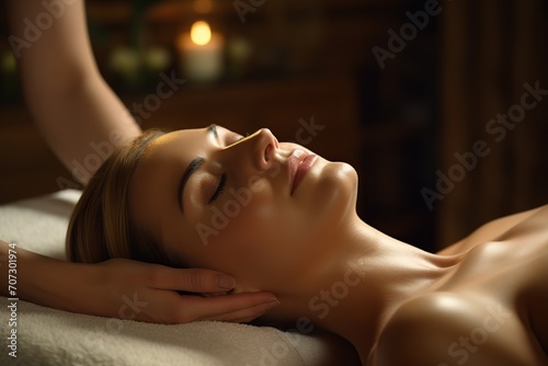 Woman getting spa massage treatment  face massage