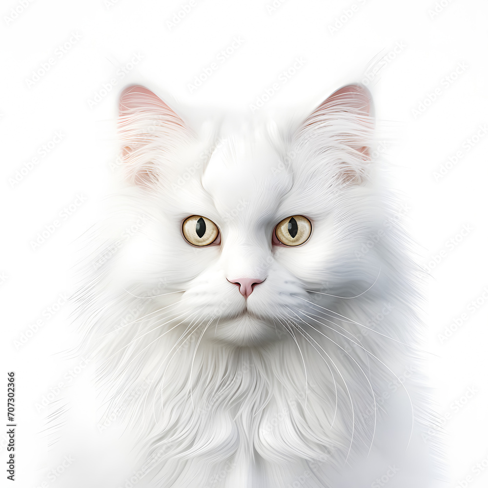 Cute White Persian cat isolated on white background. Close-up portrait