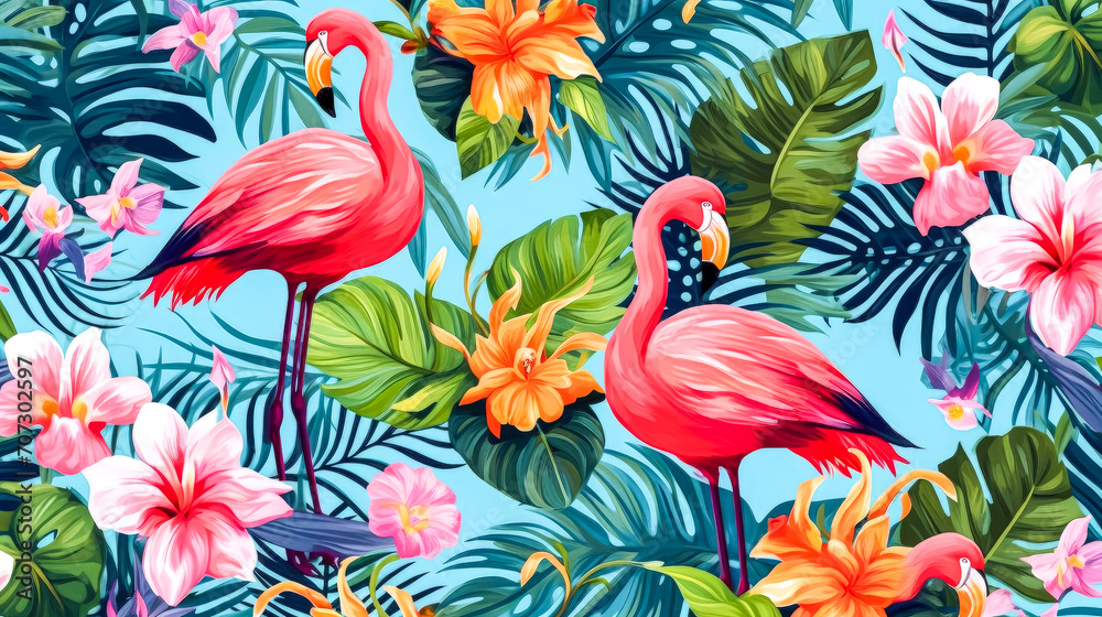 Transform your designs into a tropical paradise with our vibrant summer background. - obrazy, fototapety, plakaty 