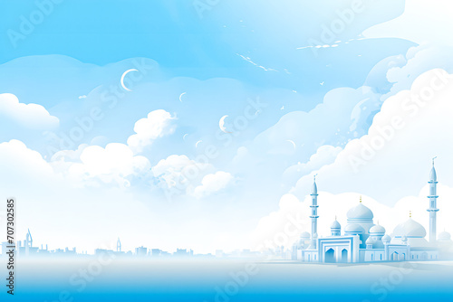 white mosque on the background of the moon and clouds in the sky