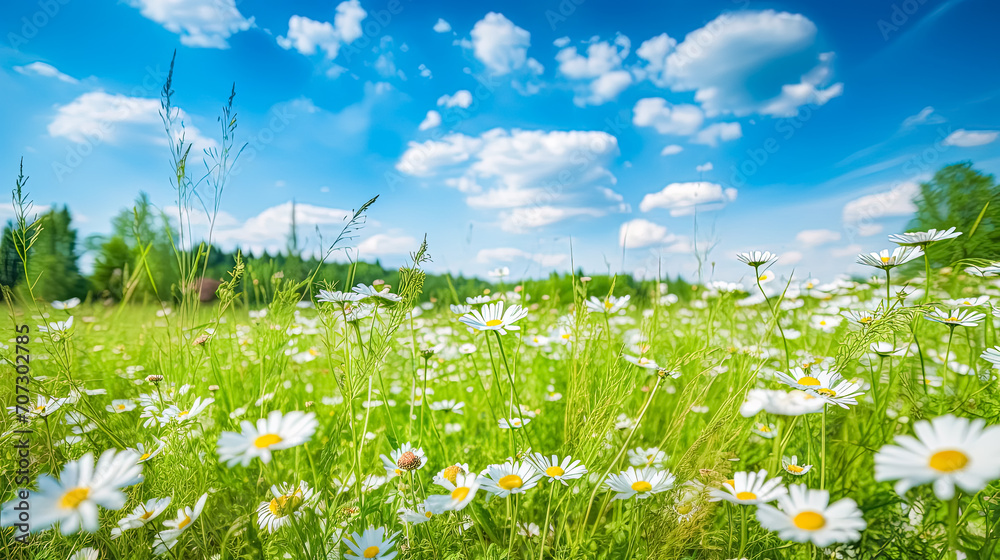 Bask in the warmth of a summer day with a scenic field of daisies against a sky adorned