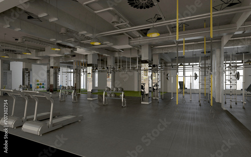 3d render gym fitness club interior