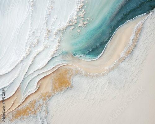 Abstract watercolor blue ocean and sand beach for textures. Fresh  cheerful and relaxing summer concept. Positive and healthy tones to background or wallpaper. Generative Ai