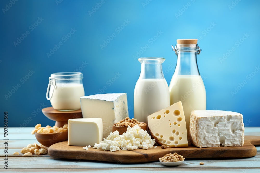 Fresh dairy products on wooden table Fresh dairy products on wooden table