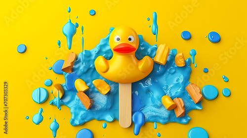 A delectable scoop of ice cream adorned with a cute yellow duck