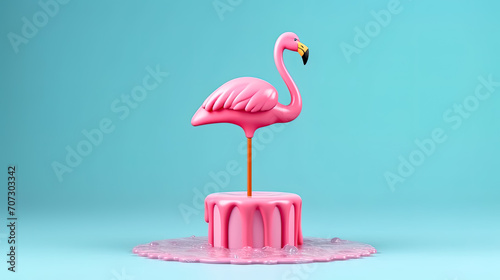 Flamingo shaped ice cream on a vibrant blue backdrop. photo