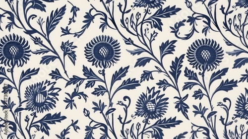 Seamless floral pattern with blue flowers. Vector illustration in vintage style.