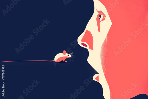 Uma pessoa com medo de um rato - Ilustração colorida simples photo
