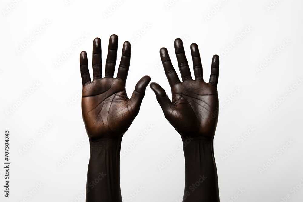 Dark silhouette hands behind glass on white background Dark silhouette hands behind glass on white background