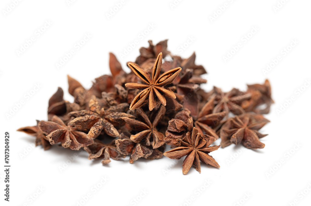 Anise seed stars on a white background. Anise seed stars on a white background.