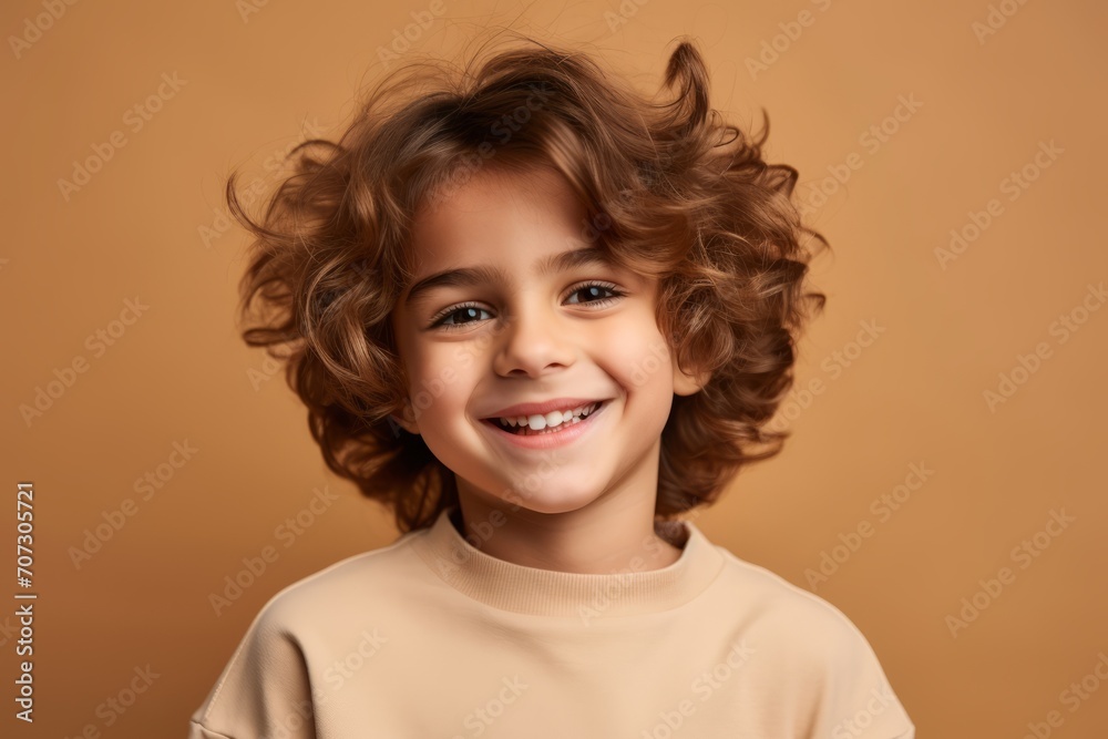 Portrait of a smiling little girl with curly hair on a brown background Portrait of a smiling little girl with curly hair on a brown background