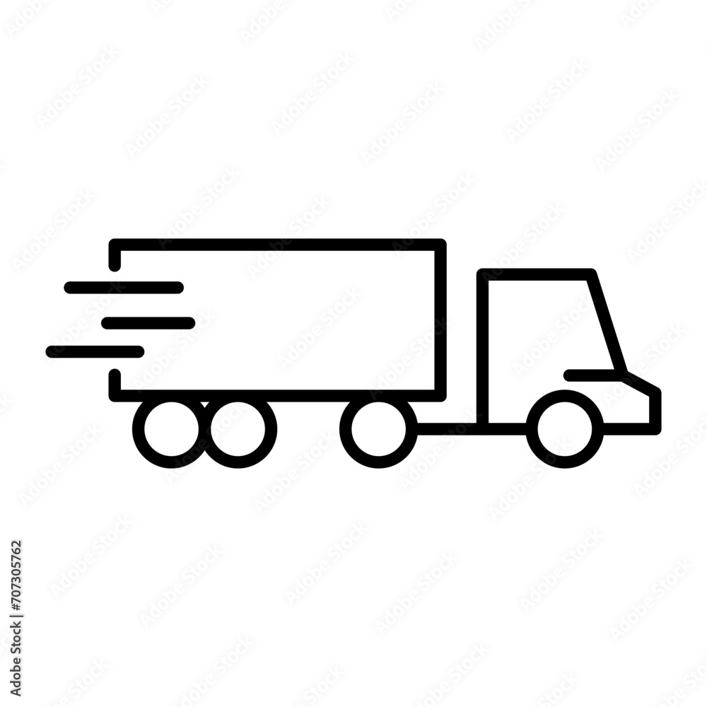 Vector line icon send parcels by truck isolated on white background