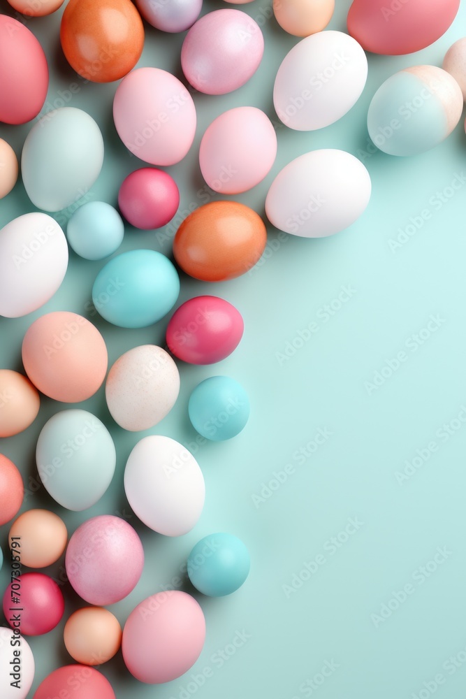 Set of colored eggs on colorful background. Festive Easter background.