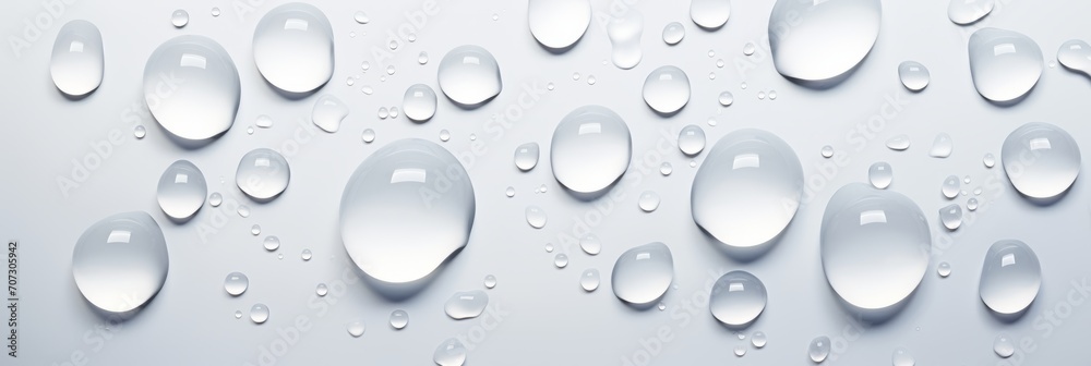 Background of water drops on glass, drops close-up, banner
