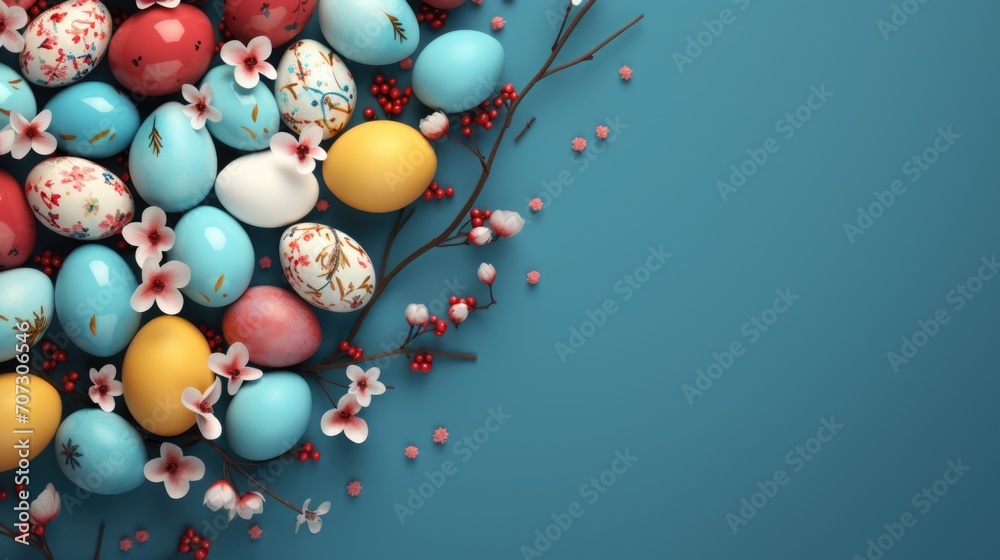 Pastel Easter background with eggs and flowers. Pastel Easter background with eggs and flowers.